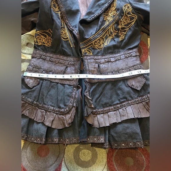 Jean Paul Gaultier embroidered brown jacket with leather detailing in sz S. - Picture 10 of 16